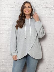 EMERY ROSE Plus Size Asymmetric Hem Sweatshirt - Grey - View 4