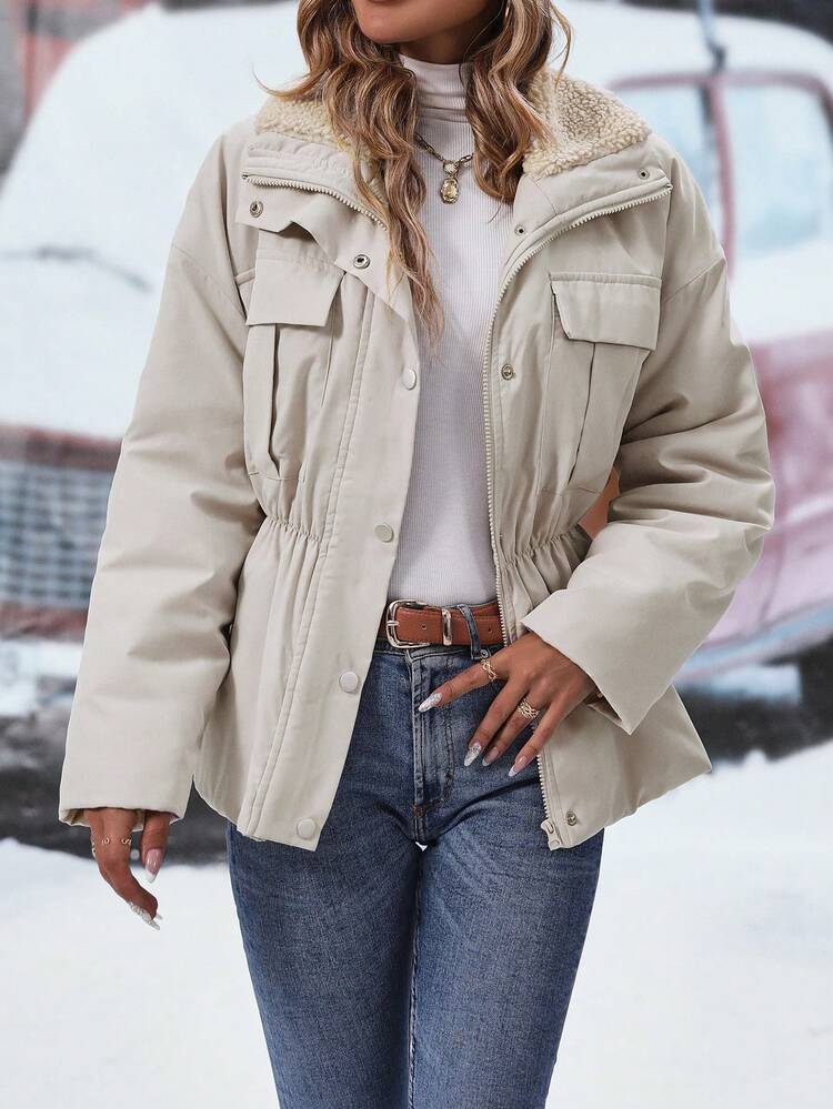 Women'S Hooded Waist Drawstring Padded Padded Coat Clothes Winter Fall Cloth For Women