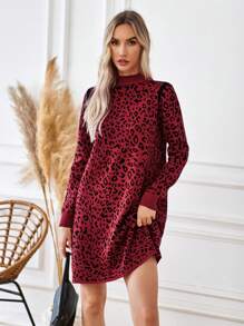 SHEIN Clasi Hoa văn Báo Đầm Áo len - Đỏ - Xem 4