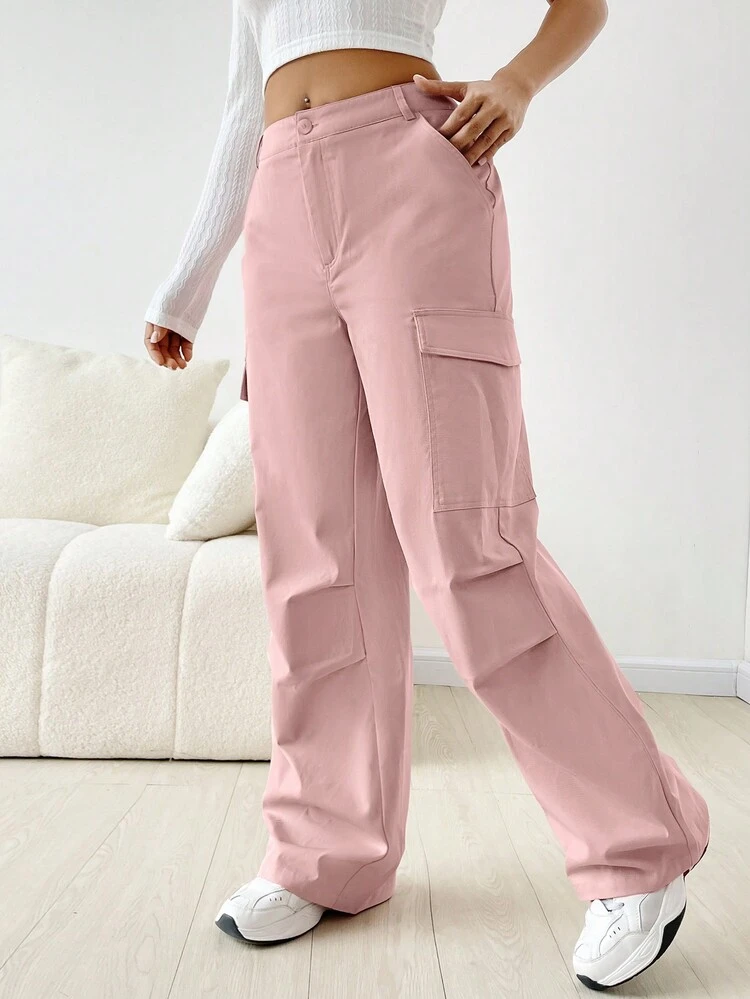 SHEIN EZwear レディースファッション ピンク ワイドパンツ | SHEIN JAPAN