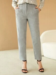 SHEIN BIZwear Của phụ nữ Hình nón Chân Quần tây - Xám - Xem 3