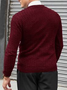 EURMUSE Men's Solid Color Jacquard Sweater Without Shirt - Burgundy - View 2