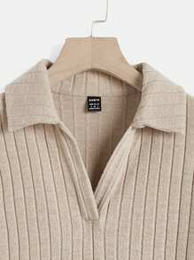SHEIN Maternity Ribbed Knit Drop Shoulder Dress - Khaki - View 7