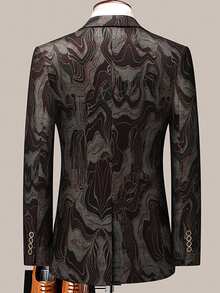 Fashionable Long Sleeve Suit Jacket With All-over Print - Black - View 2