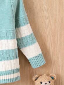 Young Boys Striped Contrast Cardigan - Green - View 6