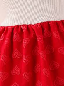 SHEIN Abito Casual Stampa Cuore Rosso, Confortevole E Caldo Per Ragazze Piccole Per L'autunno/inverno