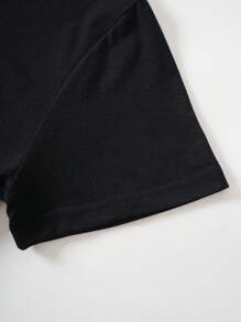 SHEIN Colorful Flower Pattern Casual Short Sleeve T-shirt - Black - View 3