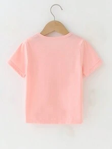 SHEIN Little Girl's Cute Colorful Letter Pattern Short-sleeved T-shirt - Pink - View 2