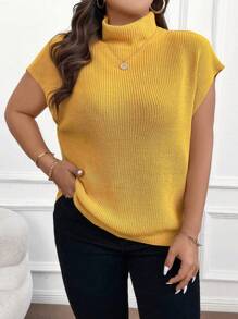 SHEIN CURVE+ Hơn Cổ giả tay cánh Knit ngọn - gừng - Xem 5