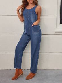 SHEIN LUNE Women's Denim Overalls - Blue - View 3