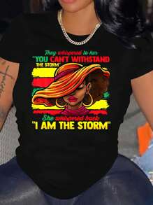 INAWLY Women's Character And Slogan Print T-shirt - Black - View 1