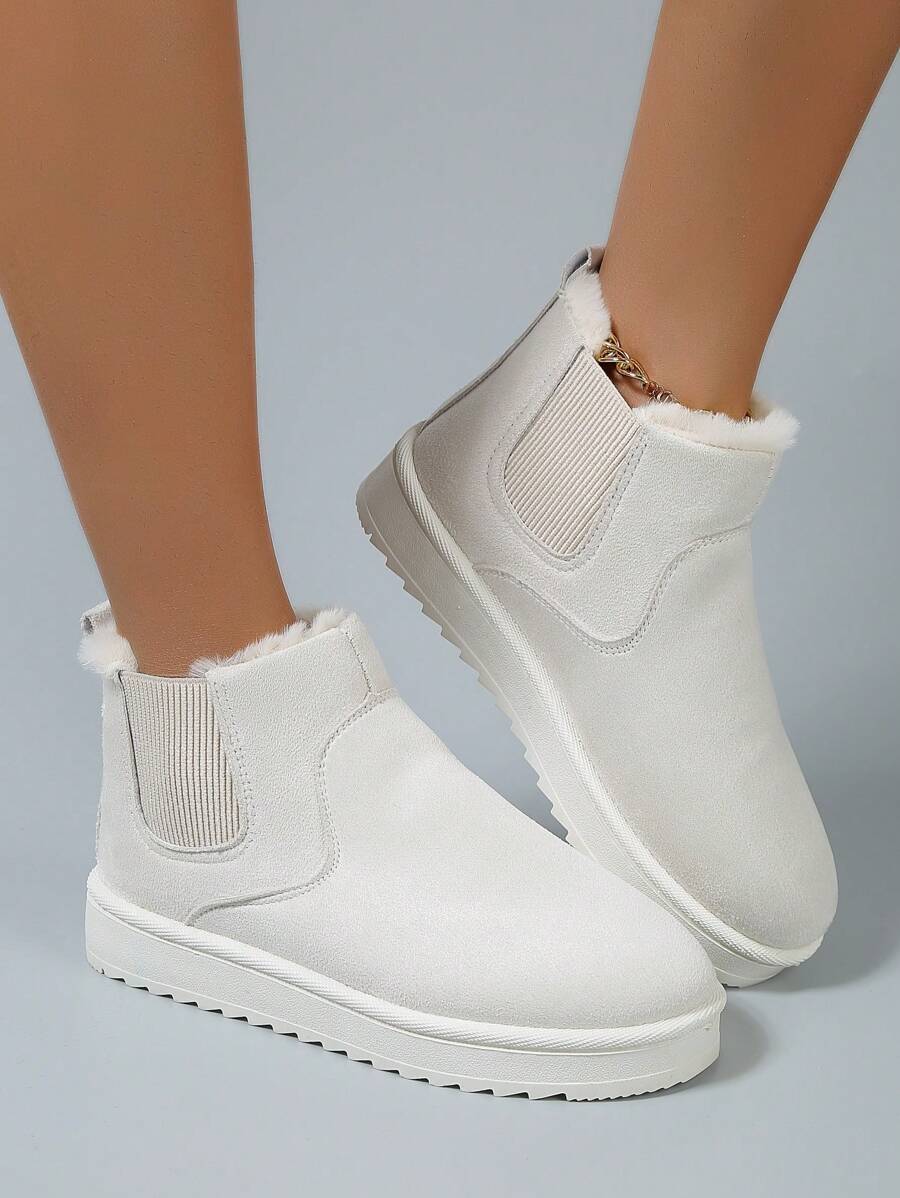 女款中小腿及踝靴,白色內襯保暖靴 - 白色 - 查看 1