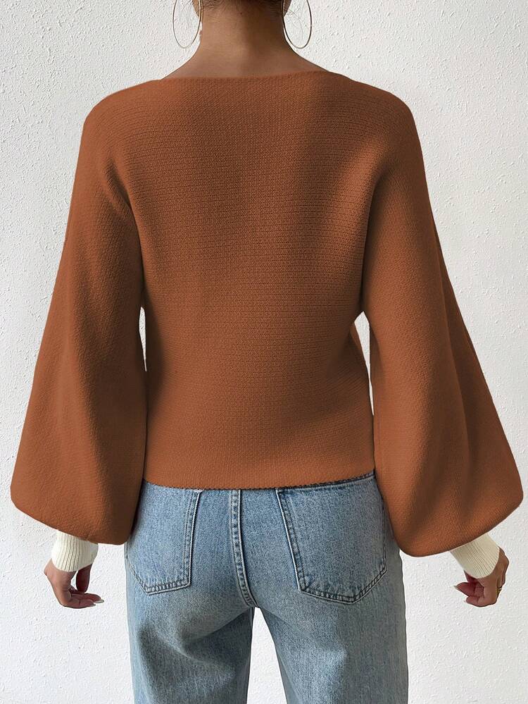 Asymmetrical Neck Batwing Sleeve Sweater Pullover Knit Pullover Fall Winter Sweater