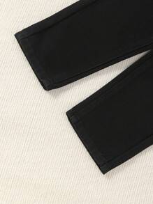 Tween Girls Solid Color Ripped Tapered Jeans - Black - View 8