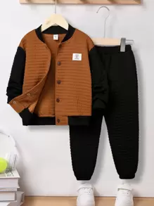 SHEIN 男孩寬鬆休閒拼色夾克和褲子套裝 - 彩色 - 查看 1