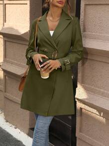 SHEIN Clasi 女款綠色雙排扣風衣夾克