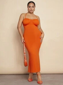 SHEIN BAE Của phụ nữ Đã thu thập Dài Mùa hè Đầm Cho Ngày Lễ Tình Nhân - Màu Cam cháy - Xem 3