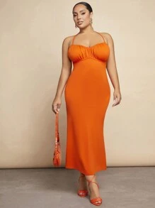 SHEIN BAE Của phụ nữ Đã thu thập Dài Mùa hè Đầm Cho Ngày Lễ Tình Nhân - Màu Cam cháy - Xem 4