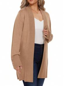 Plus Button Detail Cardigan - Camel - View 6