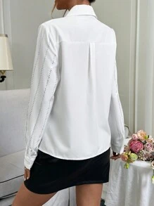 SHEIN Privé 女性鑲有鑽石的衬衫 - 白色 - 查看 2