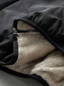 SHEIN LUNE Áo khoác giữ nhiệt có mũ trùm đầu màu trơn thường ngày mùa đông cỡ lớn - màu đen - Xem 6
