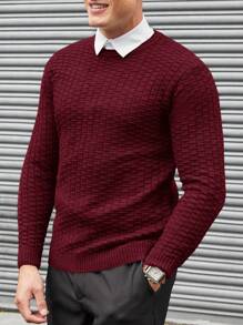 EURMUSE Men's Solid Color Jacquard Sweater Without Shirt - Burgundy - View 4