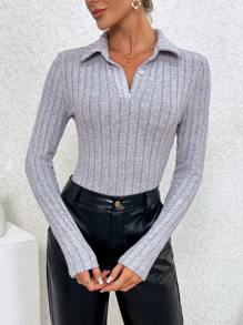 SHEIN Essnce Của phụ nữ Cổ áo Polo Áo thun - Màu Xám nhạt - Xem 1