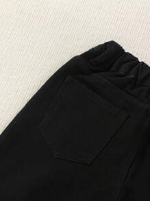 Tween Girls Solid Color Ripped Tapered Jeans - Black - View 4