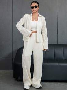 SHEIN Essnce Women's Texture Fabric Two-piece Set - Beige - View 1