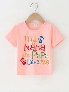 SHEIN Little Girl's Cute Colorful Letter Pattern Short-sleeved T-shirt - Pink - View 1