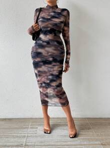 Chiquease 扎染立领长裙女装 - 黑與白 - 查看 1