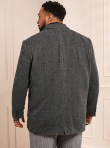 Manfinity VCAY Plus Size Men's Loose Dual-Breasted Woven Casual Blazer, For Fall Winter - Dark Grey - View 2
