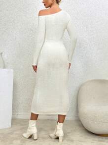 SHEIN Privé 女士不對稱肩一字領連身裙 - 杏色 - 查看 2