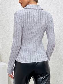 SHEIN Essnce Của phụ nữ Cổ áo Polo Áo thun - Màu Xám nhạt - Xem 2