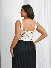 SHEIN Privé Của phụ nữ Kích thước lớn Thanh lịch Bản in lá Áo ba lỗ - Màu be - Xem 2