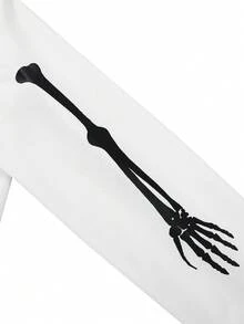 ROMWE MEN Goth Nam Khẩu hiệu & Hình ảnh Áo chui đầu - Đen và trắng - Xem 5