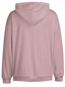 SHEIN EZwear 大码女式字母印花抽绳卫衣 - 藕粉色 - 查看 2