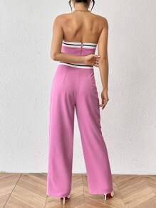 SHEIN Essnce Color Block Strapless Top And Straight Leg Pants Set - Red Violet - View 2