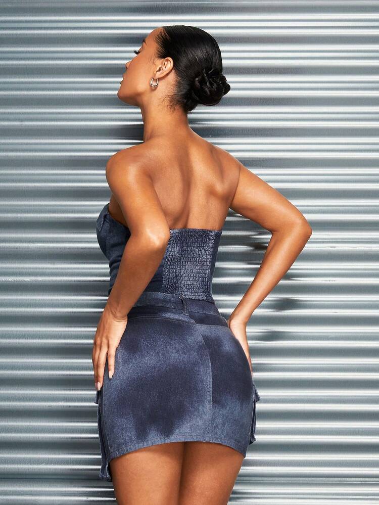 Women'S Zip Front Denim Bustier Top