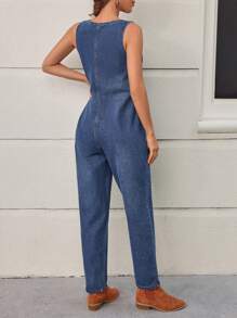 SHEIN LUNE Women's Denim Overalls - Blue - View 2
