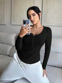 SHEIN SXY 純色女款t恤 - 黑色 - 查看 5