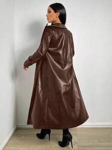 SHEIN x Carly Lawrence BamGleam 女士棕色仿皮风衣，秋冬季款 - 棕色 - 查看 2