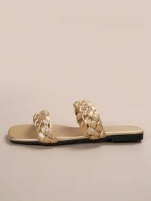 Fashionable Korean Style Minimalist Golden Flat Sandals - Gold - View 6