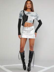 Hauture Tie Dye Stitch Detail Asymmetric Top - Multicolor - View 4