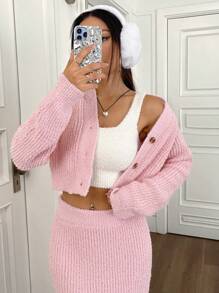 Flirla Women's Two Piece Knitwear Set - Pink - View 1