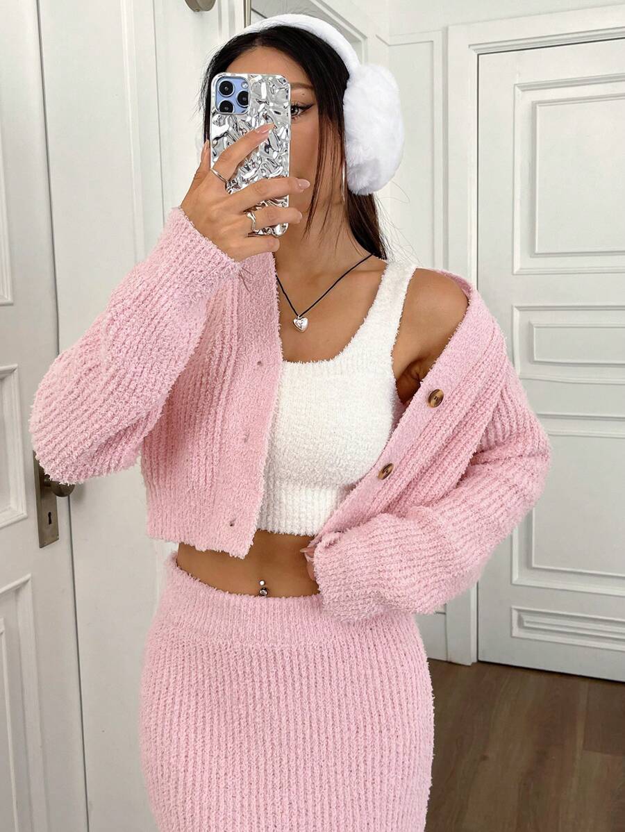 Flirla Women's Two Piece Knitwear Set - Pink - View 1