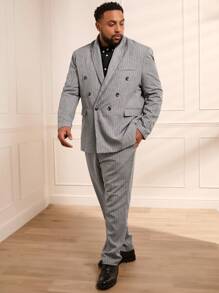 Manfinity VCAY Men's Striped Woven Casual Suit, 2pcs/set (plus Size)