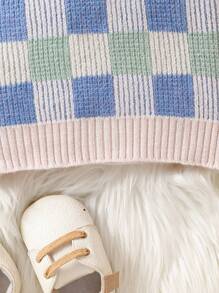 男童格紋圓領休閒毛衣 - 藍色 - 查看 6