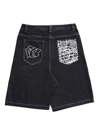 GlobeSwift Men's Embroidered Floral Print Denim Shorts