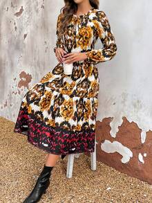 SHEIN Clasi 全印花綁頸連衣裙 - 薑色 - 查看 5